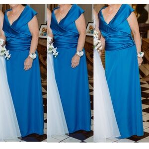 shawl collar ~ Blue satin & chiffon gown